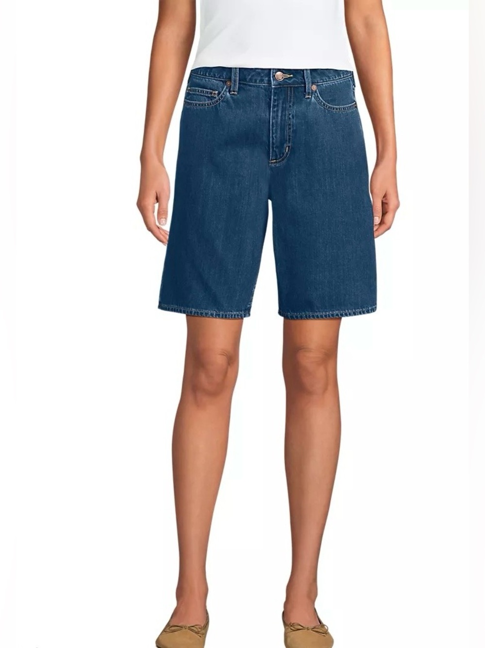 New Lands End Classic High-Rise Denim Bermuda Shorts - Blue. Size 4